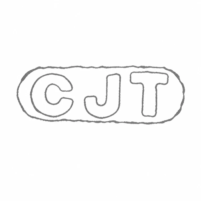 C J T: Rounded rectangular punch and three-letter sequence retain the source's horizontal reading direction and order. line reconstruction.