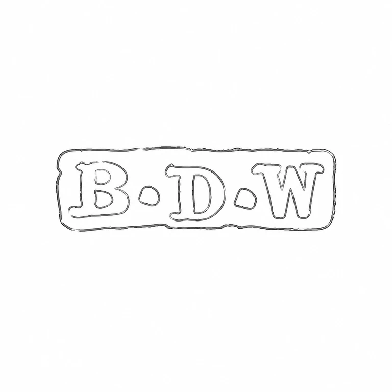 Bernard Dinwoody Wilmot: The B-dot-D-dot-W sequence and rounded rectangular cartouche are faithfully retained; line reconstruction.