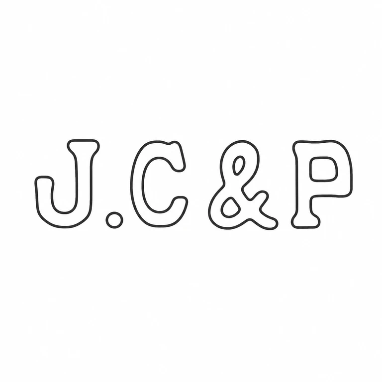 J Cleland & Partners: Four visible letter/symbol forms are retained in left-to-right order, including the period and ampersand; no unsupported enclosing border was added. line reconstruction.