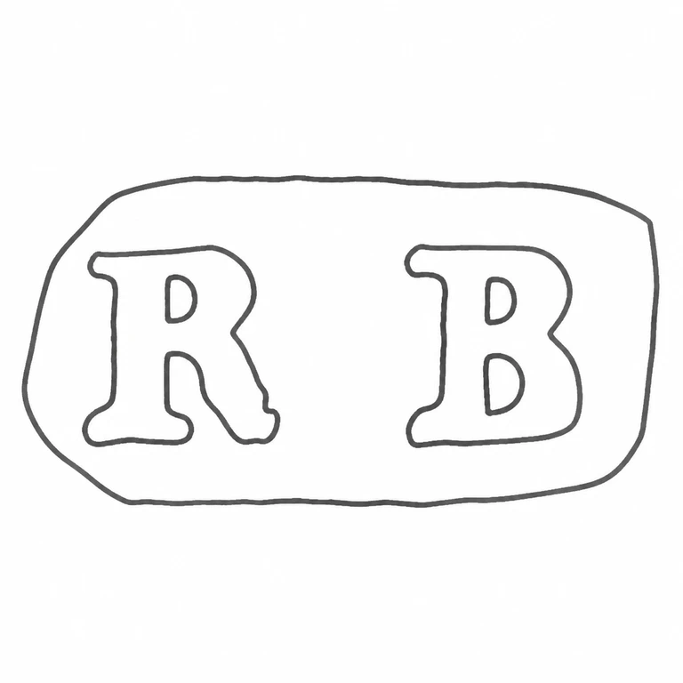 Richard Bayley: The R B pair stays left to right within the same rounded rectangular outline; line reconstruction.
