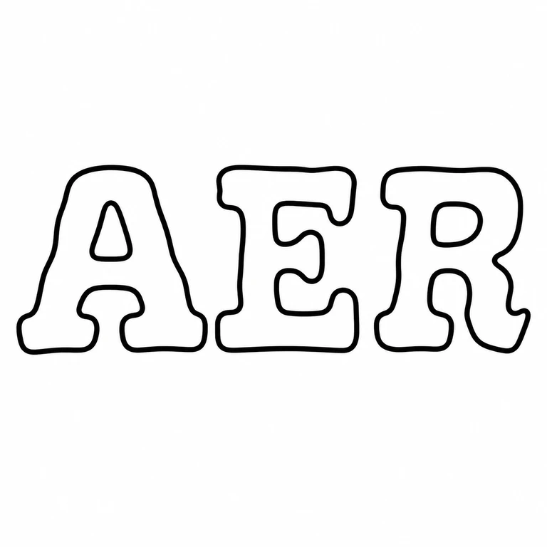 A E R: The three capital letterforms retain their left-to-right order, with the central letter's open interior and the individual visible outlines preserved. line reconstruction.