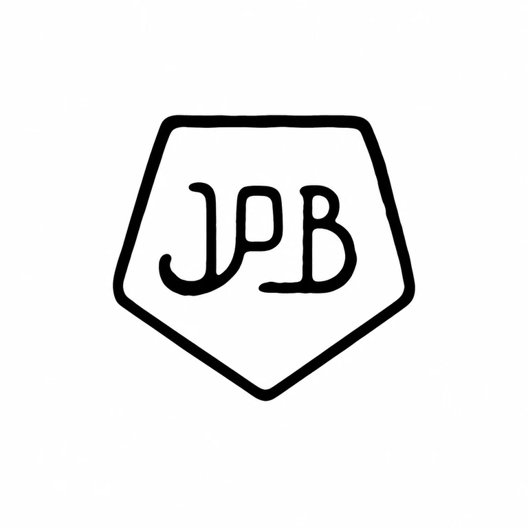 J B: The JPB lettering five-sided, downward-pointing cartouche match the visible source arrangement; line reconstruction.