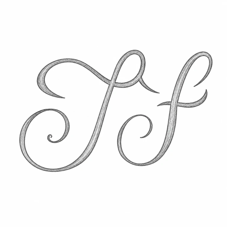 Mark reading The flowing two-letter monogram keeps the source's left-to-right placement, looping ascenders, and connected calligraphic stroke arrangement; line reconstruction