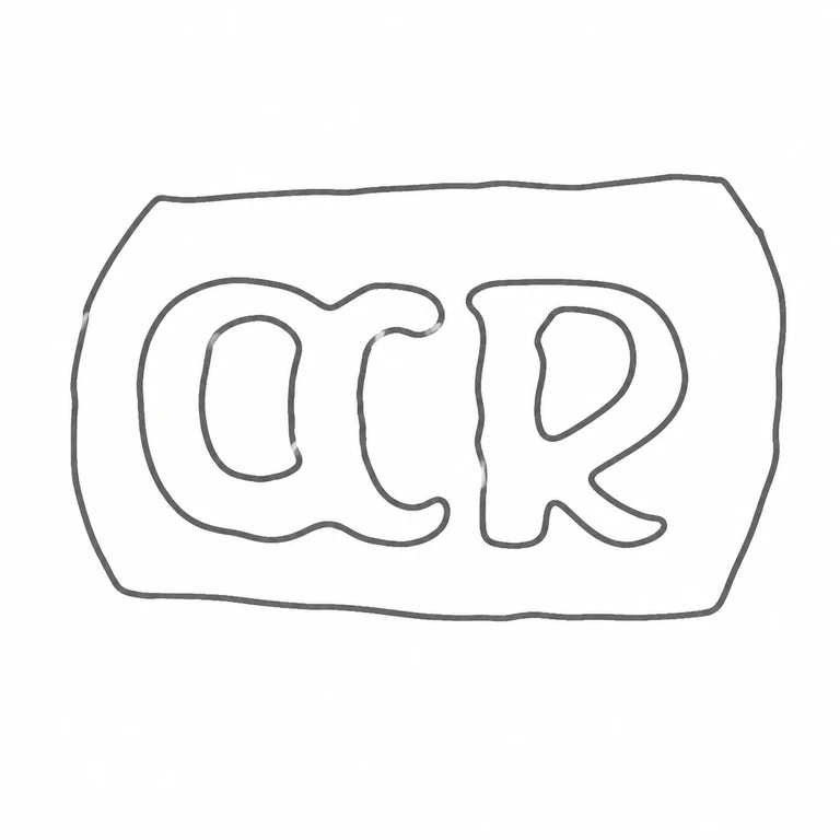 A R: The cartouche and lowercase a followed by uppercase R are retained without reversal; line reconstruction.