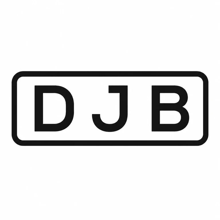 D J B: Three initials and one rounded rectangular border are retained in their original horizontal sequence. line reconstruction.
