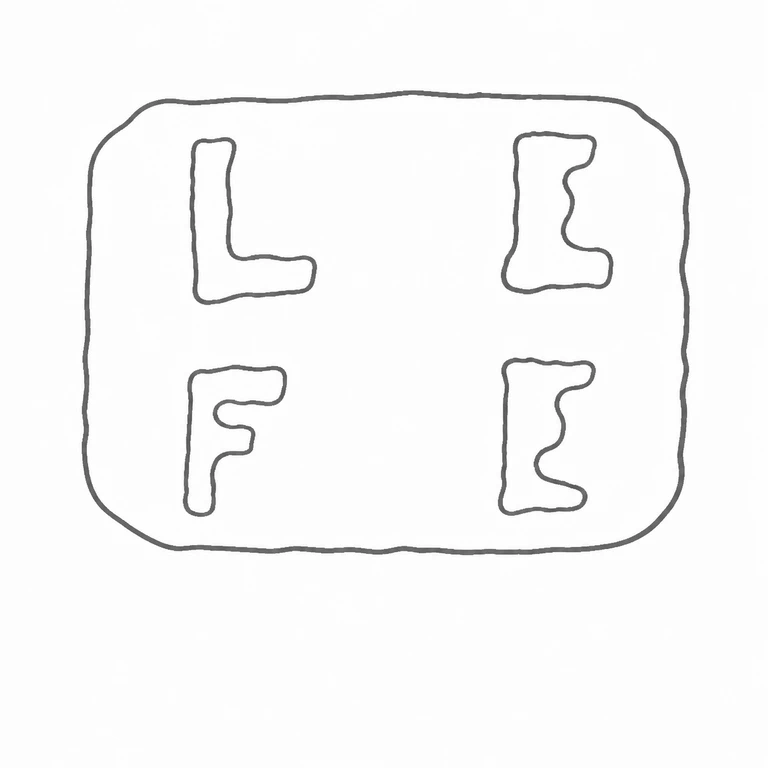 Leon & Frederick Emanuel: Four source-visible letters arranged as two rows of two are retained inside a single rounded rectangular cartouche. line reconstruction.