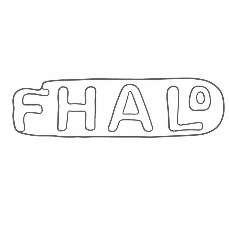 F H Adams Ltd: The elongated rounded punch and visible four-character arrangement, including the small terminal form, are retained without photographic surface texture. line reconstruction.
