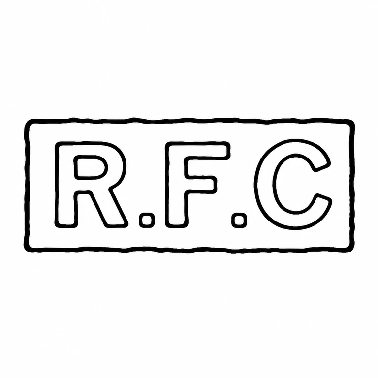 Richard Cook: The worn rectangular cartouche and R-stop-F-stop-C arrangement. the uneven edge treatment follows the visibly irregular punch perimeter; line reconstruction.