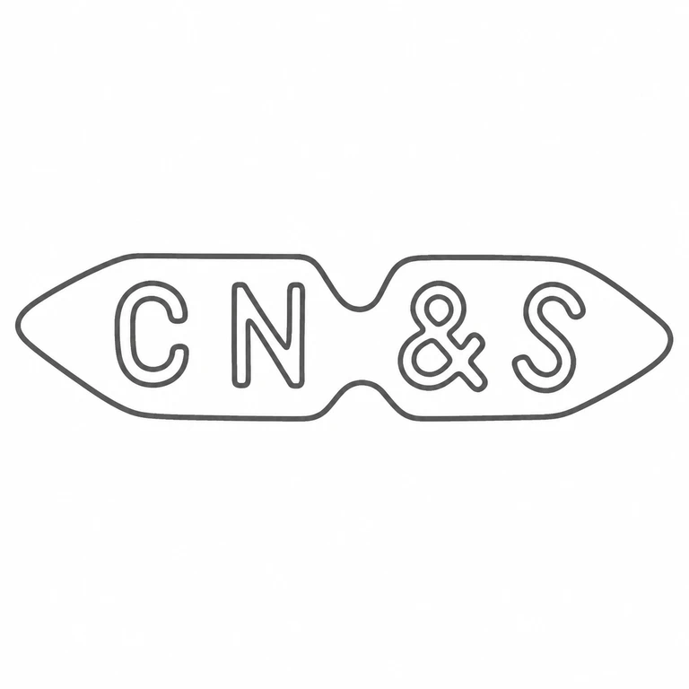 C N & S: C N ampersand S is retained in a single line, including the source's pointed double-lobed cartouche; line reconstruction.