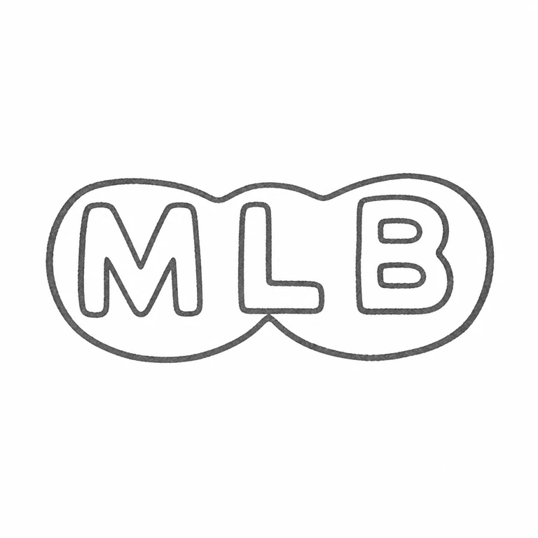 M L B: Three-lobed outline and three visible initials are retained in the same left-to-right sequence. line reconstruction.