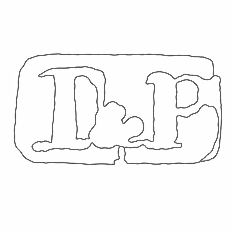 Taylor & Perry: The drawing follows the three-part horizontal mark, including the central joined form and right-hand letter, inside the single long cartouche. line reconstruction.