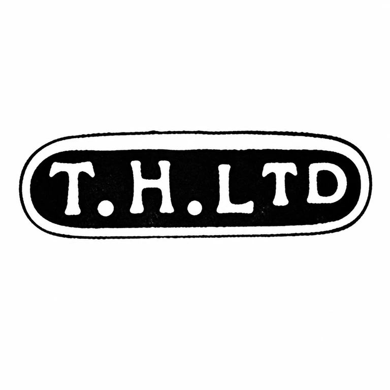 Mark reading The horizontal rounded plaque T-dot-H-dot-LTD sequence left to right; line reconstruction