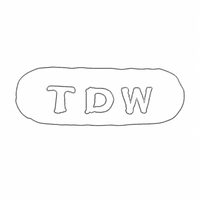 T D W: The three upright characters and elongated rounded cartouche are retained in the source order and orientation. line reconstruction.