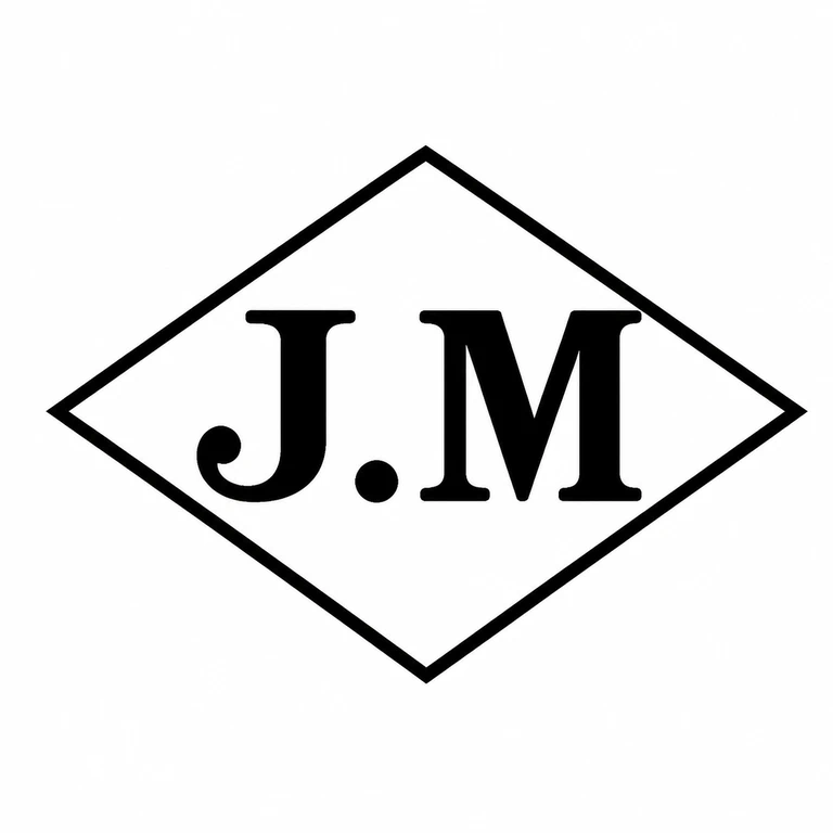 J M: The diamond outline and J, central stop, M arrangement without rotation or extra content; line reconstruction.