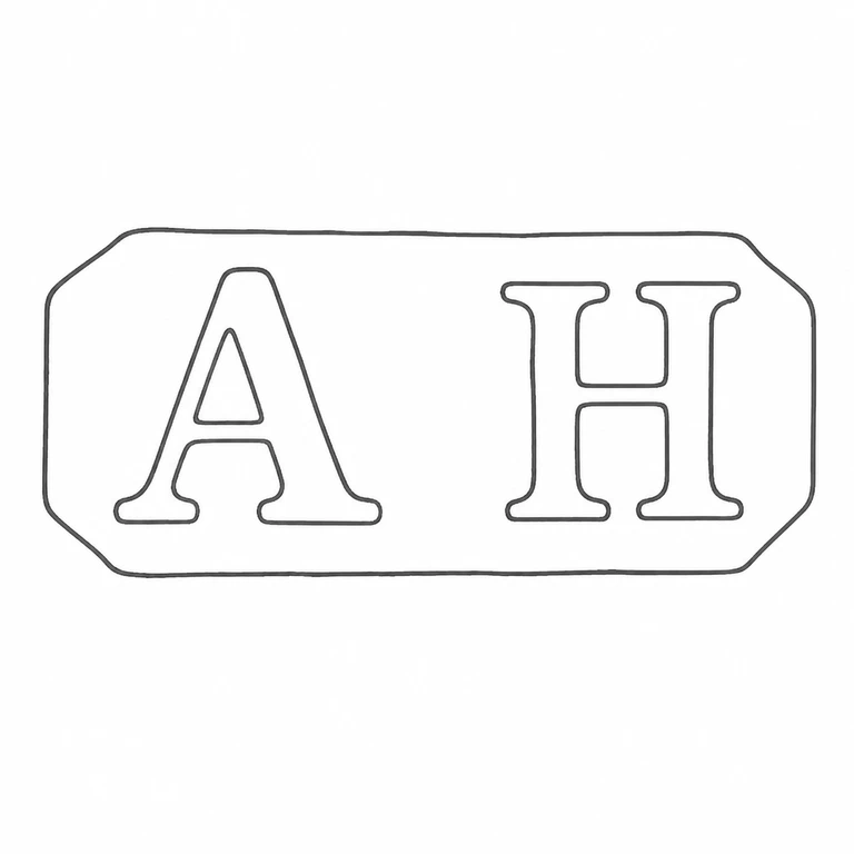 Alexander Hewat: AH lettering, reading direction, and clipped-corner rectangular border are retained; line reconstruction.