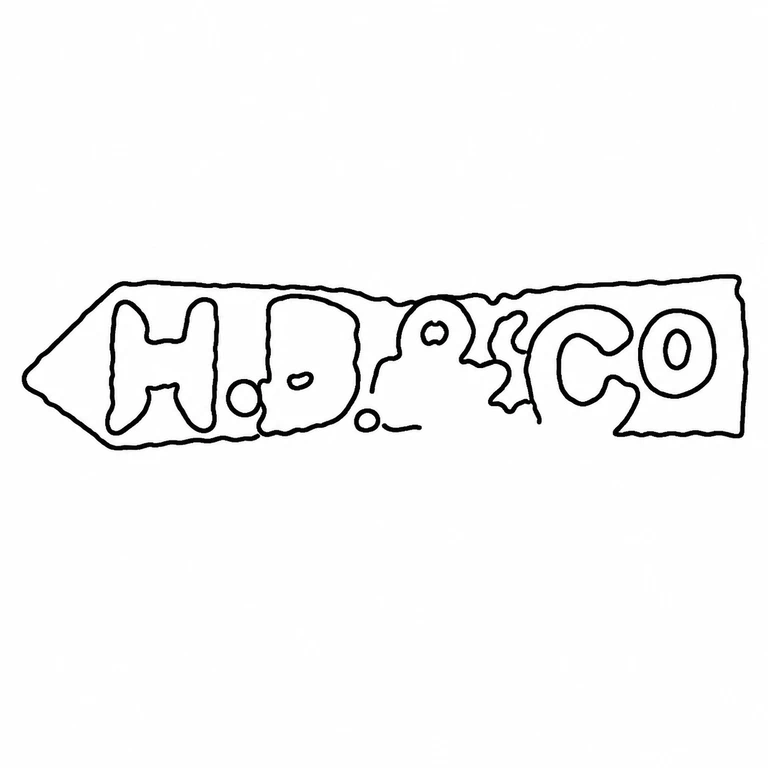 Harold Bushell & Co Ltd: The left-pointing ribbon-shaped surround and the observed sequence of letters, ampersand, and final letters are retained without rotation. line reconstruction.