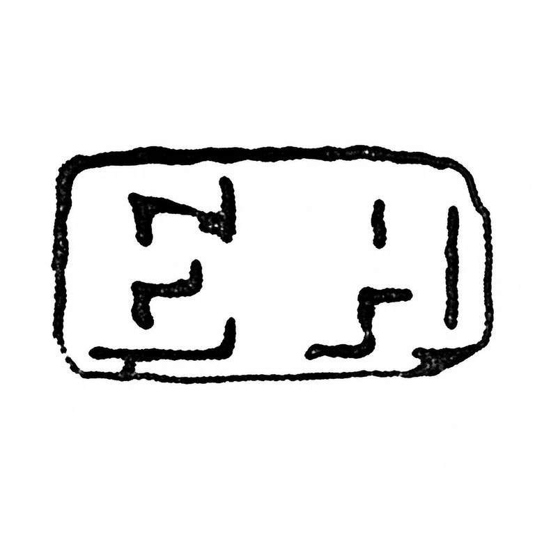 E H: The two letterforms and their shared rectangular field retain the photograph's left-to-right reading direction and layout. line reconstruction.