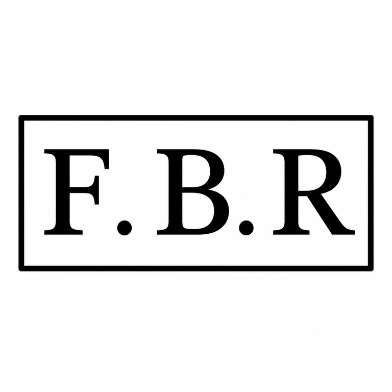 F B Reynolds: The three initials, two internal stops, and horizontal rectangular surround follow the source reading direction and layout. line reconstruction.