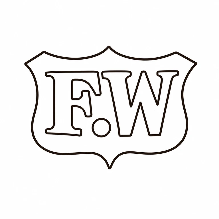 Frederick Wilson & Co: The two initials, central stop, and scalloped shield-like cartouche are retained in their observed arrangement. line reconstruction.