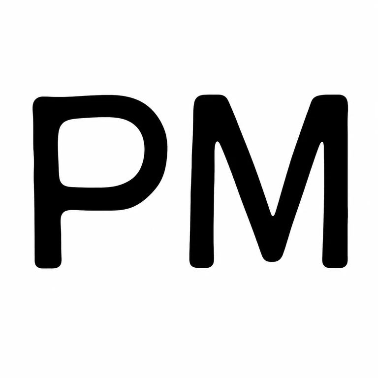 P M: The two clearly visible block initials P then M in the source reading direction; no cartouche is visible in the supplied crop; line reconstruction.