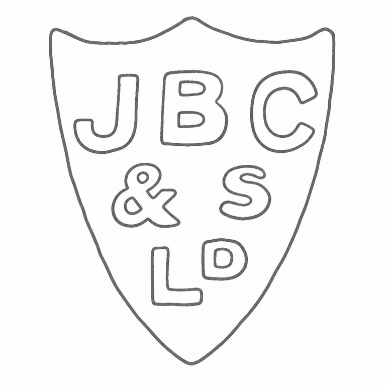 J B Chatterley & Sons Ltd: Shield outline and three rows JBC, ampersand/S, and LD retain their upright source layout; line reconstruction.