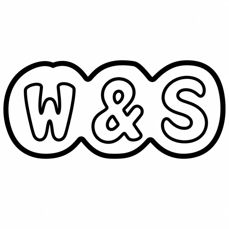 W & S: Three linked circular lobes and their initial, ampersand, and initial retain the source's horizontal reading order. line reconstruction.
