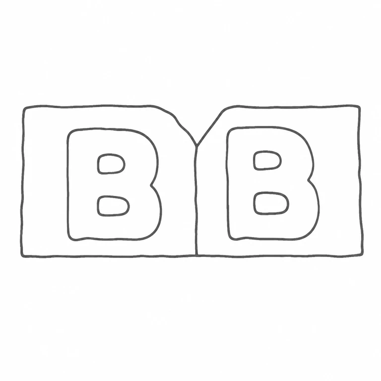 Ben Bent: The two matching letters and their joined two-part rectangular cartouche are retained, including the central inward V-shaped division. line reconstruction.
