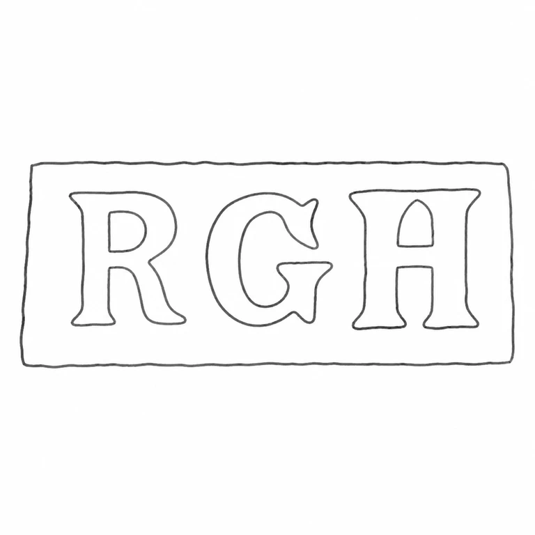 R G Hennell & Sons: R G H retain the visible left-to-right sequence and enclosing horizontal rectangular boundary; line reconstruction.