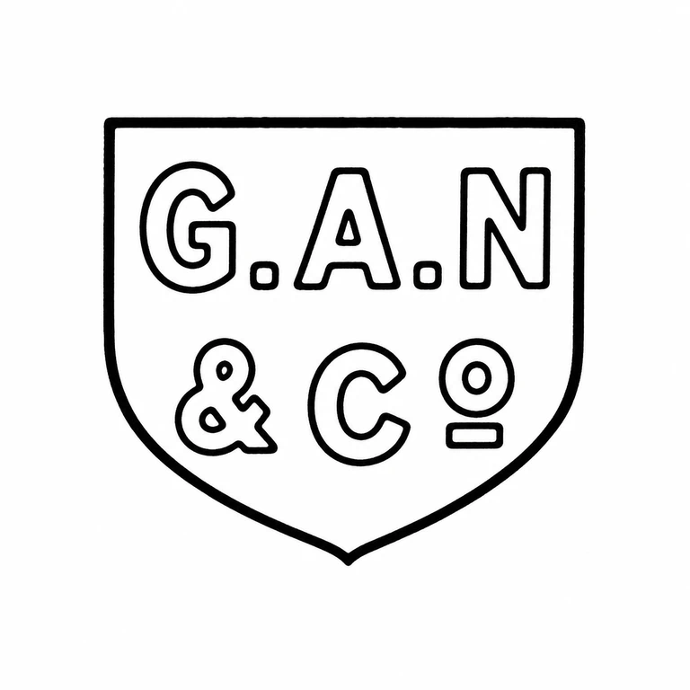 G A Nock & Co: The shield outline, upper G-stop-A-stop-N, and lower ampersand-C-small-o layout retain the source arrangement. line reconstruction.