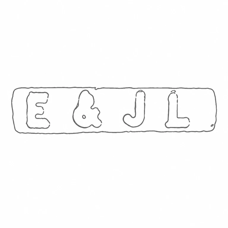 E & J Leek: Four visible characters, central ampersand, and rounded rectangular border retain their source order and layout. line reconstruction.