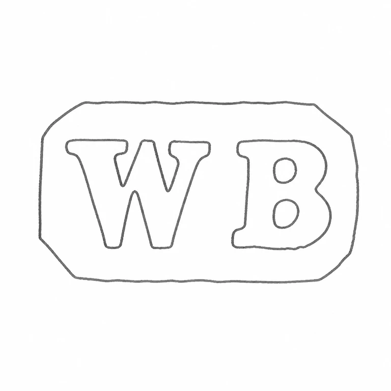 William Brady: W B lettering clipped-corner rectangular punch are retained without added marks; line reconstruction.