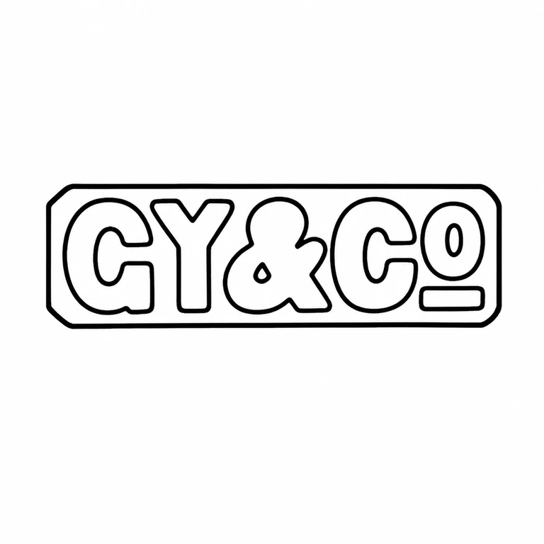 Grey & Co: Two letters, ampersand, following letters, underline, and clipped-corner cartouche retained. line reconstruction.