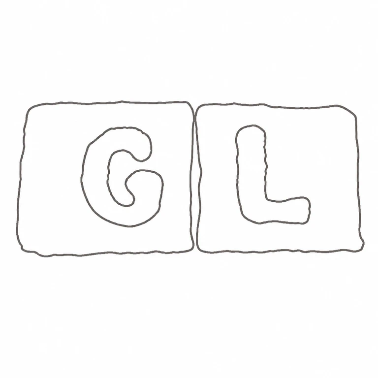 Gabriella Lane: Two adjacent rectangular punches, reading G then L, retain their shared vertical division and separate enclosing borders; line reconstruction.