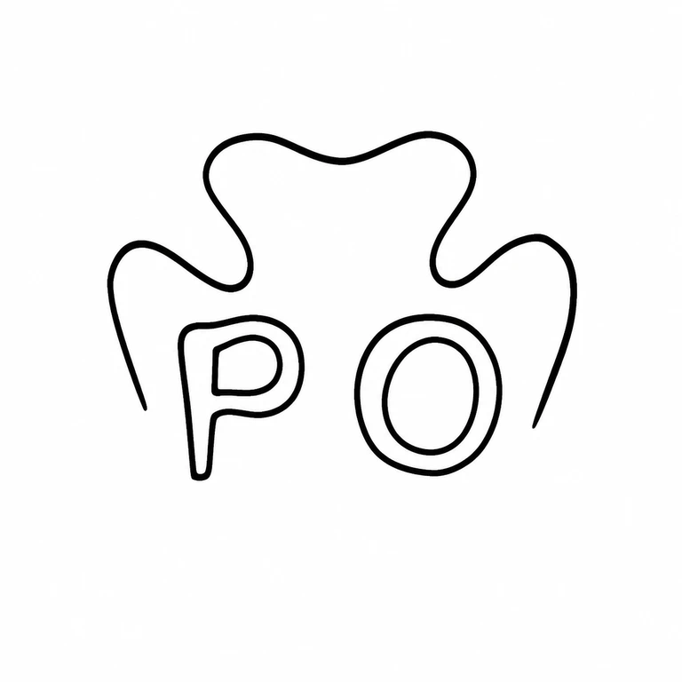 P O: The upper scalloped border and the two lower initials are retained in the same upright, left-to-right layout. line reconstruction.
