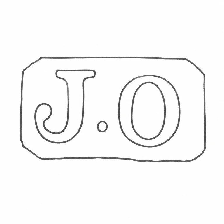 James Oliver: J.O lettering, central separator, and single horizontal framed punch; line reconstruction.
