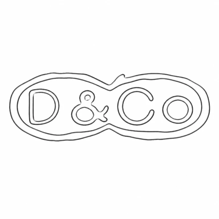 Edward Durban & Co: D ampersand C O and their continuous figure-eight cartouche in source order; line reconstruction.