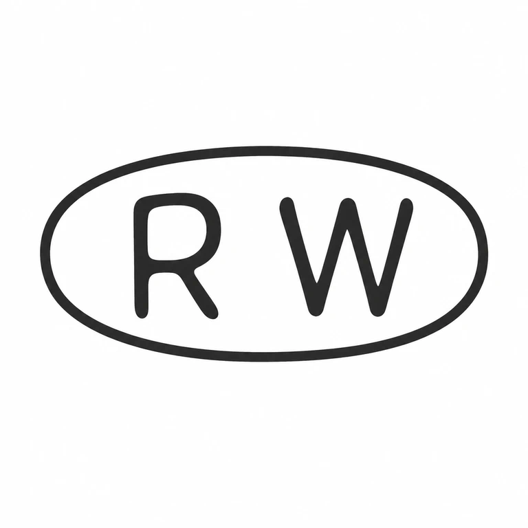 R W: The horizontal oval border and the two upright initials retain their left-to-right reading and spacing. line reconstruction.