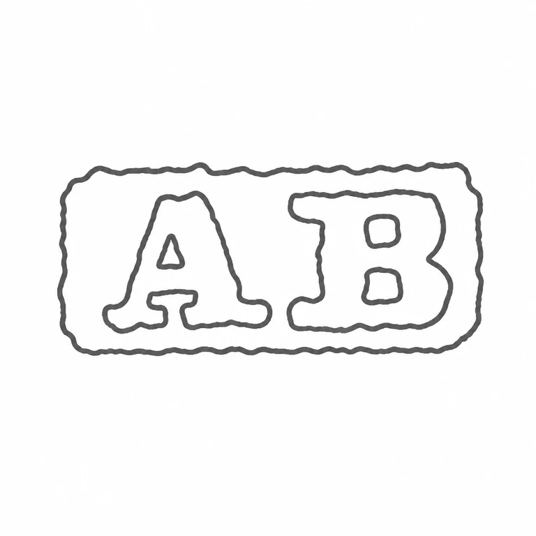 Arthur Baume & Co: The A and B capitals enclosing rectangular cartouche retain their photographed orientation and order; line reconstruction.