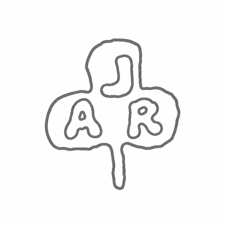 Jehoiada Alsop Rhodes: The drawing retains the three-lobed arrangement, central junction, three visible letterforms, and downward stem in the source orientation. line reconstruction.