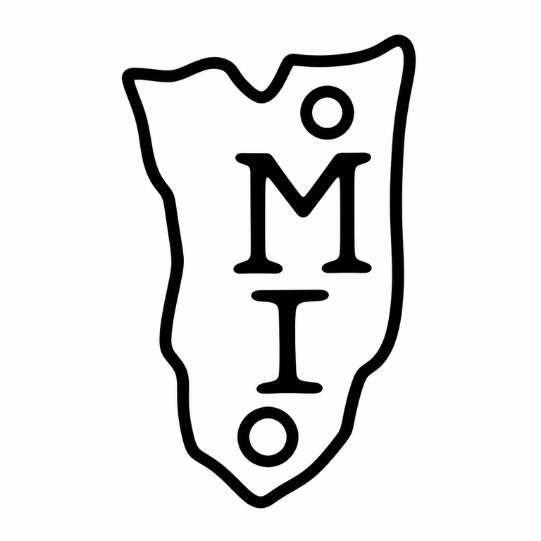 John Millington: The pointed shield, central two initials, and one circular form above and below preserve the visible vertical arrangement. line reconstruction.