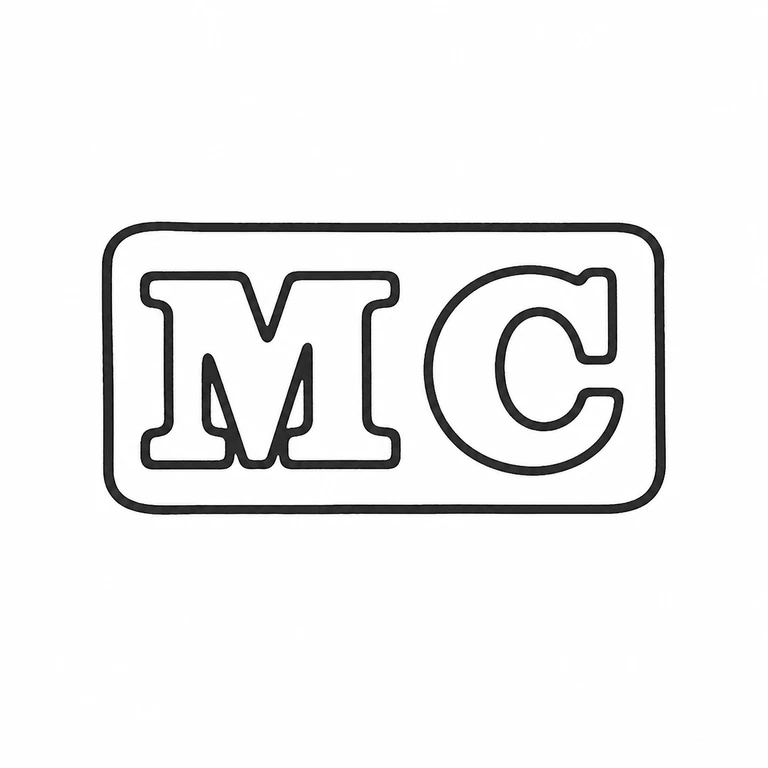 Mary Chawner: Rounded rectangular punch, two block initials, their left-to-right spacing, and the source-supported enclosing rim are retained. line reconstruction.