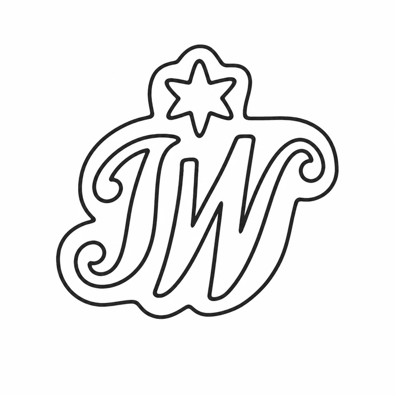 John White (I): The six-point star above the intertwined script initials, the surrounding irregular outline, and the upward/downward lobes are retained in the source orientation. line reconstruction.