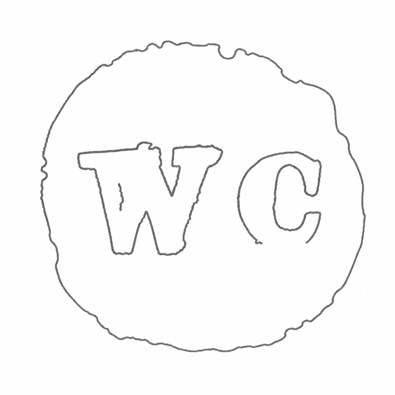 Corke Brothers & Co: The single circular, irregular-edged punch and its two horizontally arranged letters are retained, including the open interior of the right letter. line reconstruction.