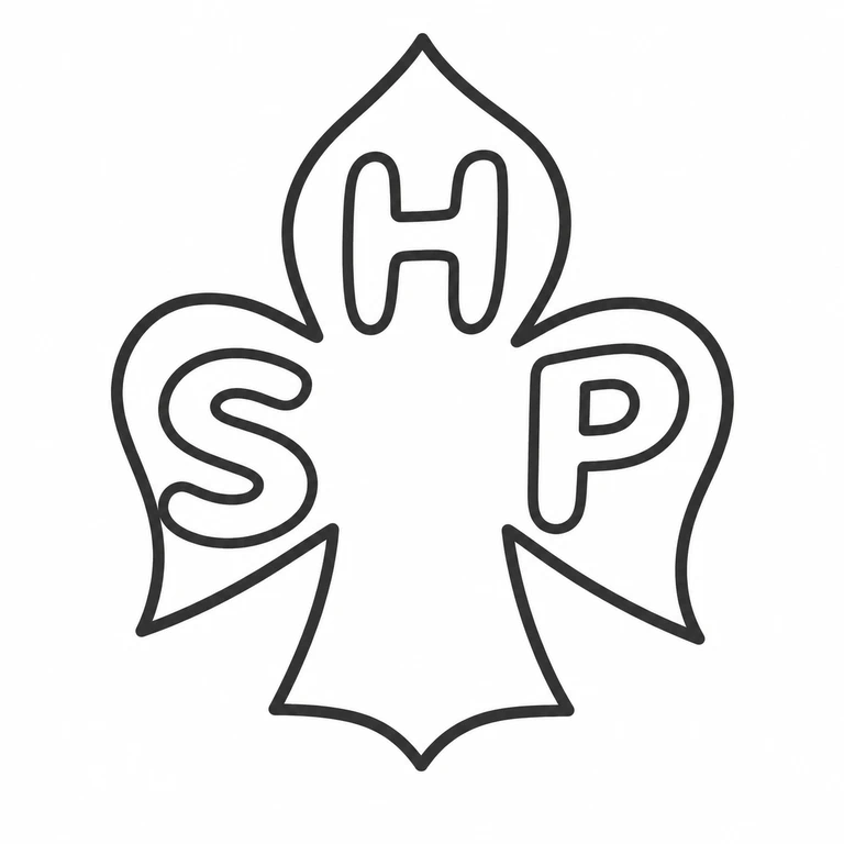 H S Ltd: Three-lobed emblem, upper and side letters, and the lower pointed lobed border are retained in their upright arrangement. line reconstruction.