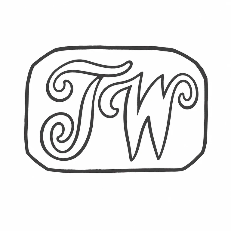 Mark reading The ornate two-glyph monogram and its scroll-like flourishes are retained inside the rounded rectangular cartouche; line reconstruction