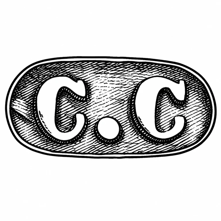 Charles Cooke: The rounded horizontal cartouche, two matching curved letters, and central stop are preserved in place. line reconstruction.