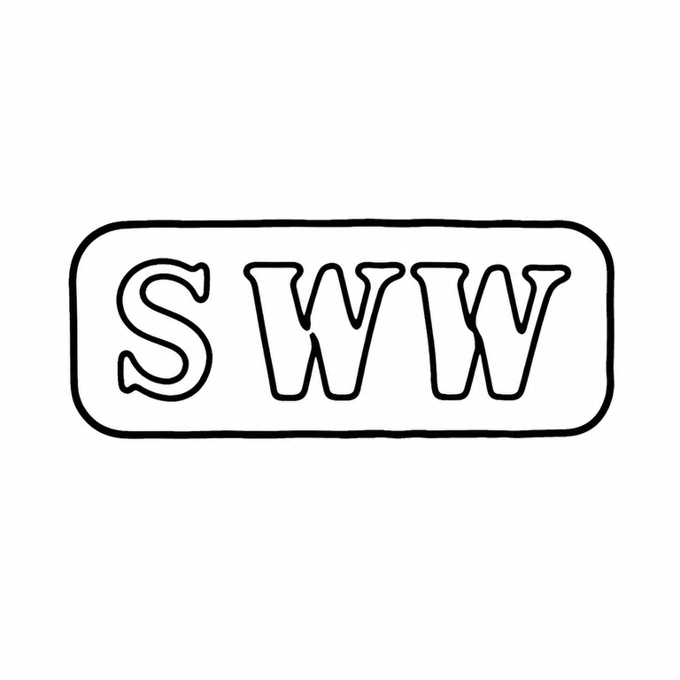 S W W: SWW in the photographed order inside the long rounded rectangle; line reconstruction.