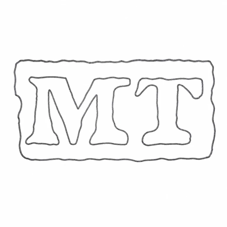 Maria Tippen: The MT monogram and long, lightly irregular rectangular cartouche; line reconstruction.