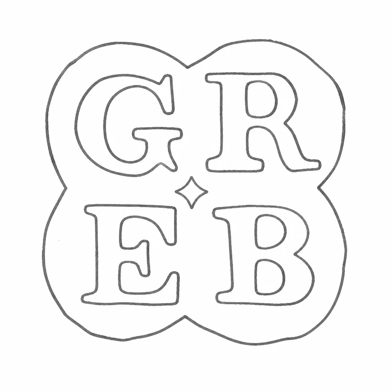 George John Richards & Edward Charles Brown: Two stacked rows retain G R above E B four-lobed enclosing outline with central diamond meeting; line reconstruction.