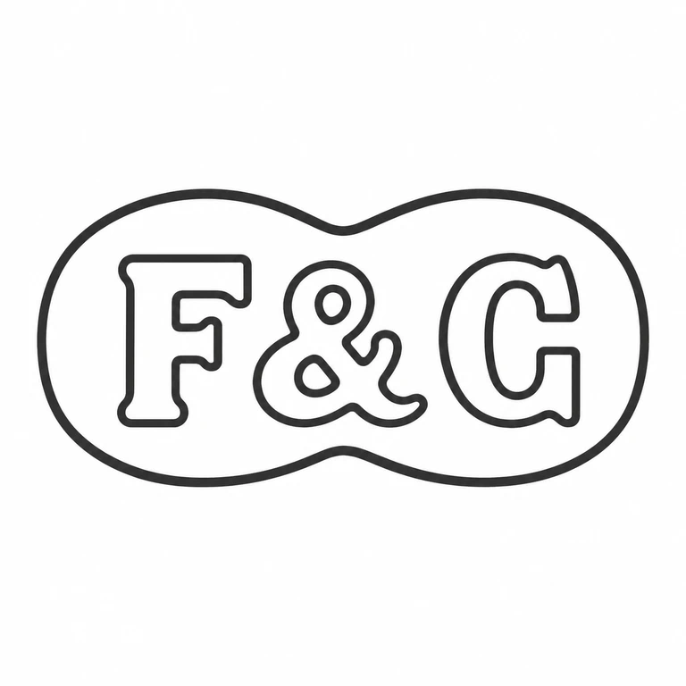 Fowmes & Greaves: The fused double-oval border and the two initials separated by an ampersand are retained left to right. line reconstruction.